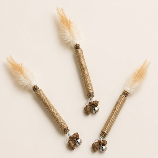 3 Whisk-Matatabi-Sticks mit Federn und Glöckchen für Katzen
